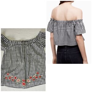 Be Cool Gingham Top Off Shoulder Summer Casual Party Vacation Black White Small